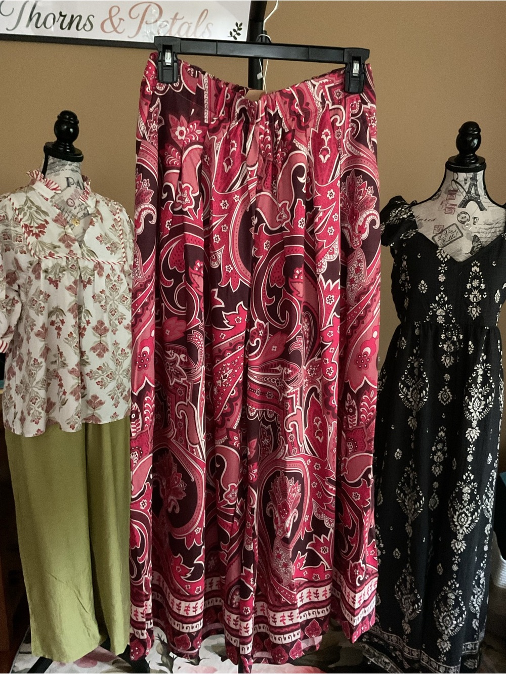 Umgee Pink & Burgundy Paisley Wide Leg Palazzo Pants